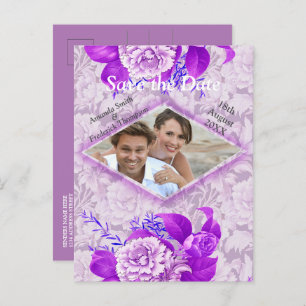 Violet / White Rose Bloemen op Groen patroon papie Aankondigingskaart