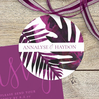 Violet, wilde bessen roze tropische bladeren bruil ronde sticker
