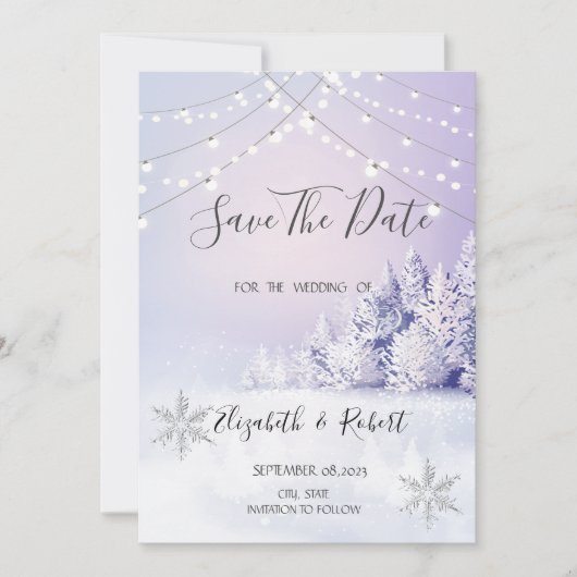Violet Winter Forest Sneeuwlampjes sparen de datum Save The Date (Voorkant)