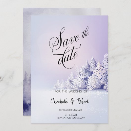 Violet Winter Landschap Bos Save The Date (Voorkant / Achterkant)
