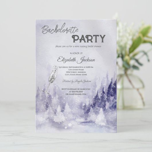 Violet Winter Landschap Sneeuw Bachelorette Kaart (Staand voorkant)