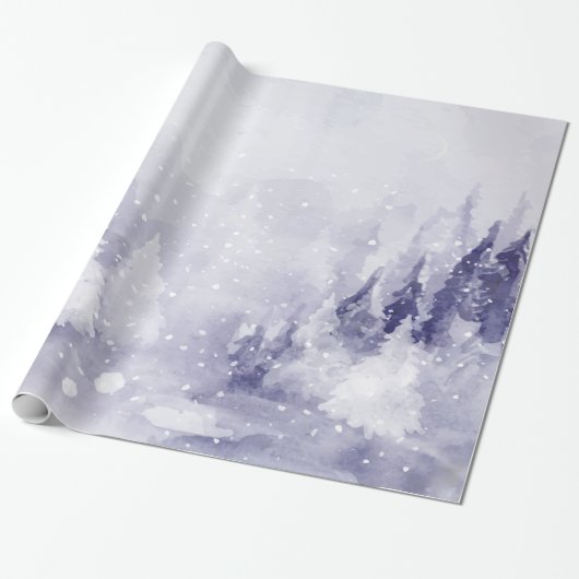 Violet Winter Landschap Sneeuw Cadeaupapier (Uitgerold)