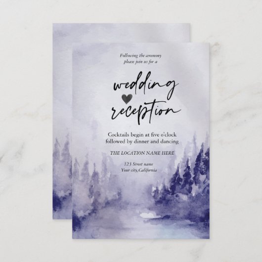 Violet Winter Landschap Sneeuw Receptie Kaart (Voorkant / Achterkant)