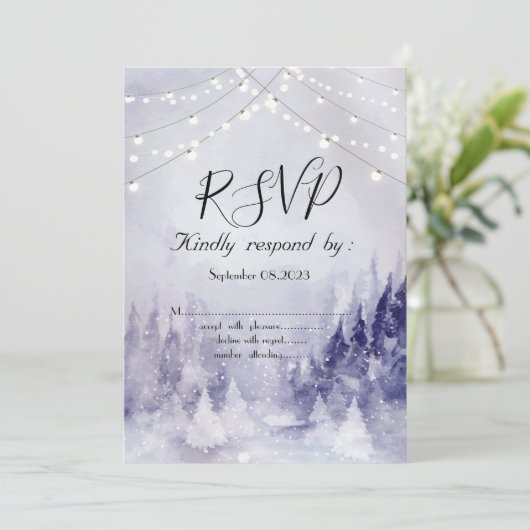 Violet Winter Landschap Sneeuw RSVP Kaart (Staand voorkant)