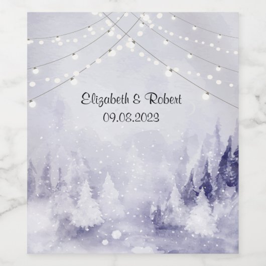 Violet Winter Landschap Sneeuw Wijn Etiket (Enkel label)