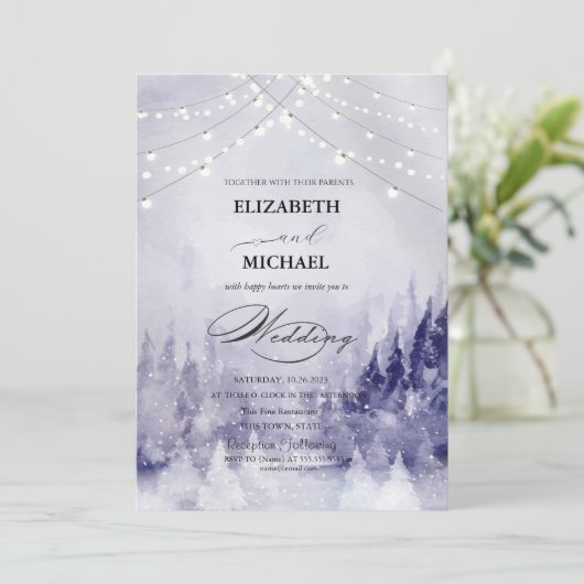 Violet Winter Landschap Sneeuwscript Kaart (Staand voorkant)