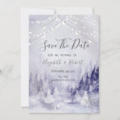 Violet Winter Landschap Sneeuwvlokken Sla de datum Save The Date (Voorkant)