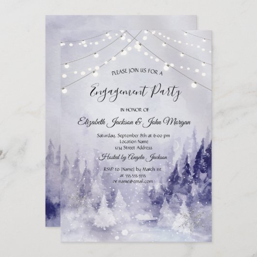 Violet Winterlandschap Sneeuw Verloving Kaart (Voorkant / Achterkant)