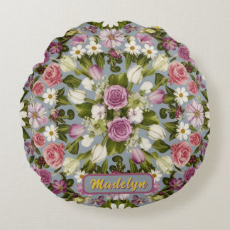 Violet witte en roze bloemen rond kussen