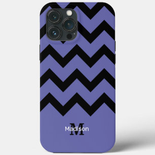 violet zwart Chevron-patroon Monogram iPhone 13 Pro Max Hoesje