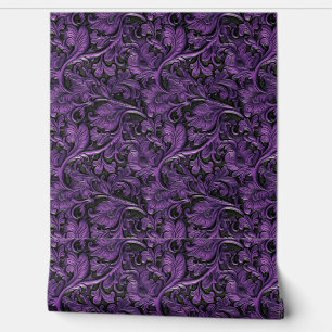 violet zwart faux bewerkt leer behang