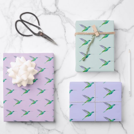Violetar Hummingbird Pattern Inpakpapier Vel (Voorkant)