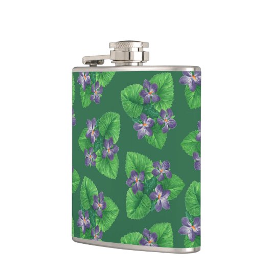 Violets op smaragdgroen heupfles (Links)