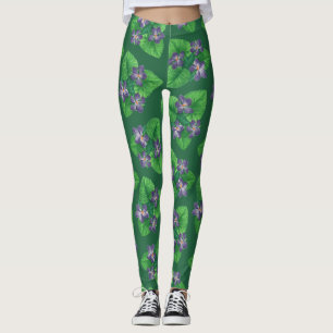 Violets op smaragdgroen leggings