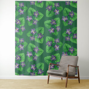 Violets op smaragdgroen wandkleed