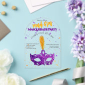 Violette en Oranje Sparkles Mask Mardi Gras Party Acryl Uitnodigingen (Insitu (Huwelijk))