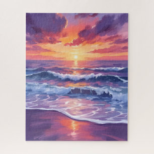 Violette Getijde Paarse Zonsondergang Oceaan Gol Legpuzzel