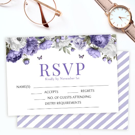 Violette lavande fleurie mariage RSVP carte boîtie
