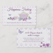 violette tasse de thé papillon carte de visite (Devant / Derrière)