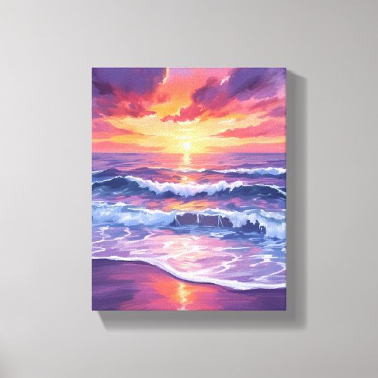 violette vloed | Paarse Sunset Ocean Waves schilde Canvas Afdruk (Voorkant)