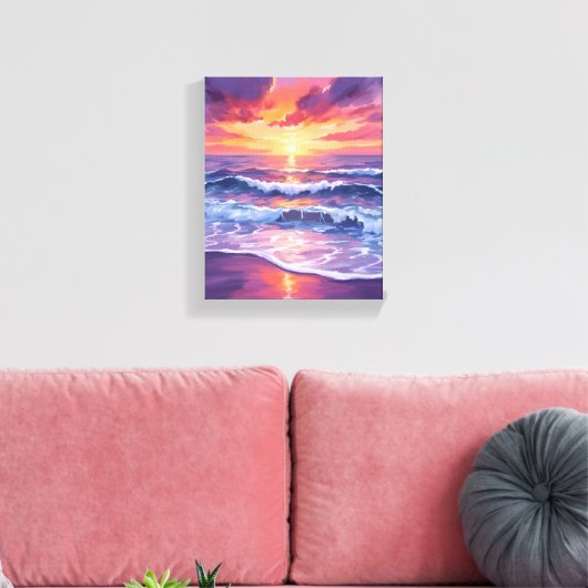 violette vloed | Paarse Sunset Ocean Waves schilde Canvas Afdruk (Insitu (Woonkamer))