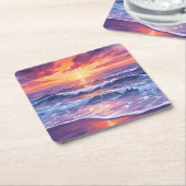 violette vloed | Paarse zonsondergang oceaangolven Vierkante Kartonnen Onderzetter (Schuin)