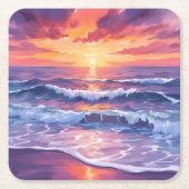 violette vloed | Paarse zonsondergang oceaangolven Vierkante Kartonnen Onderzetter (Voorkant)