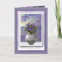 violettes dans un bocal de lune carte blanck