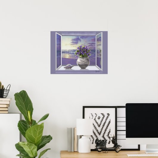 Violettes dans un poster de bocal de lune (Bureau à domicile)