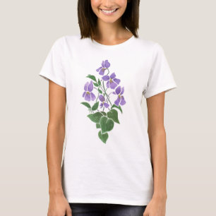 Violettes de mauve pâle sur T-shirt blanc à manche