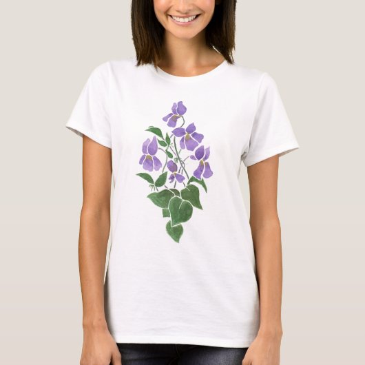 Violettes de mauve pâle sur T-shirt blanc à manche (Devant)