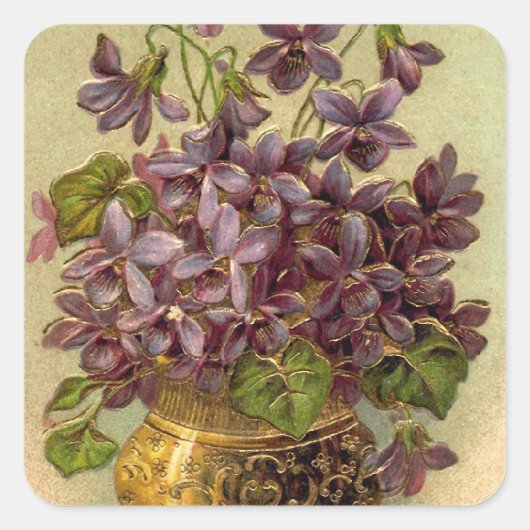 Violettes vintages dans un Sticker Vase Or (Devant)