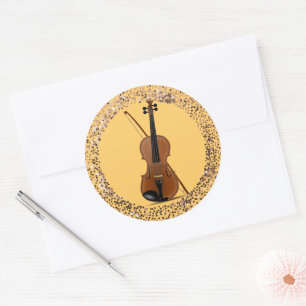 Violin and Bow, glitter lijst, Ronde Sticker