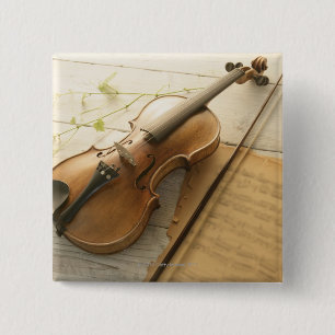Violin and Sheet Music Vierkante Button 5,1 Cm