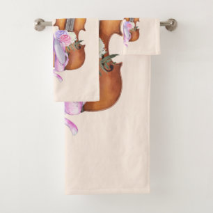 Violin, balletschoenen, bloemen en vlinders bad handdoek