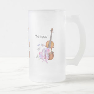 Violin, balletschoenen, bloemen en vlinders matglas bierpul