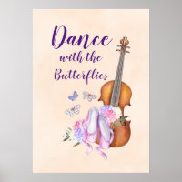 Violin, balletschoenen, bloemen en vlinders