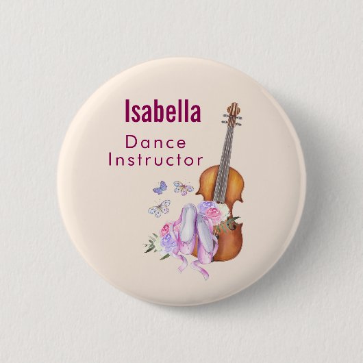 Violin, balletschoenen, bloemen en vlinders ronde button 5,7 cm (Voorkant)