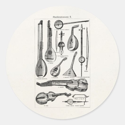 Violin Cello String Musical Instruments Ronde Sticker (Voorkant)