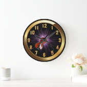 Violin~Classy Black Gold & Paarse Glow Background~ Grote Klok (Huis)