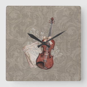 Violin Clock Music Home Decor Vierkante Klok