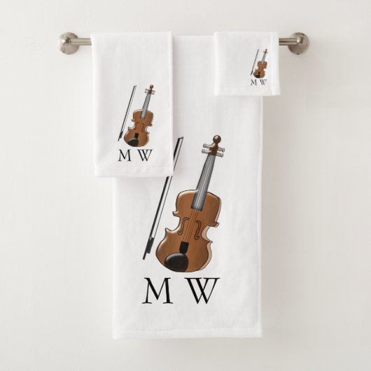 Violin Design Monogrammed Bad Handdoek (Insitu)