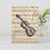  Violin en blad Music Flat Invitation Kaart (Staand voorkant)