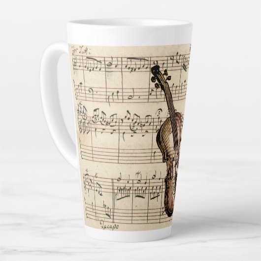 Violin en muziek op vel Latte Mok (Linkerhoek)