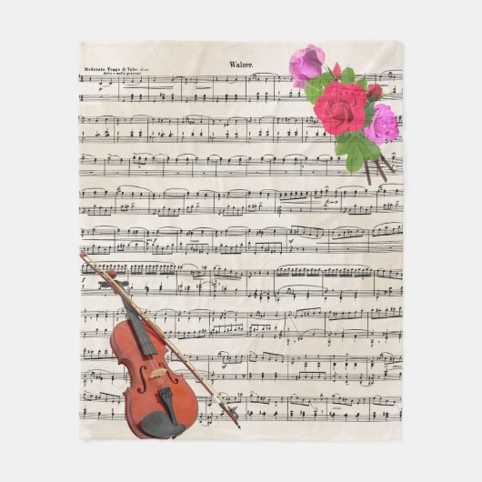 Violin en Rozen  muziekontwerp Fleece Deken (Voorkant)
