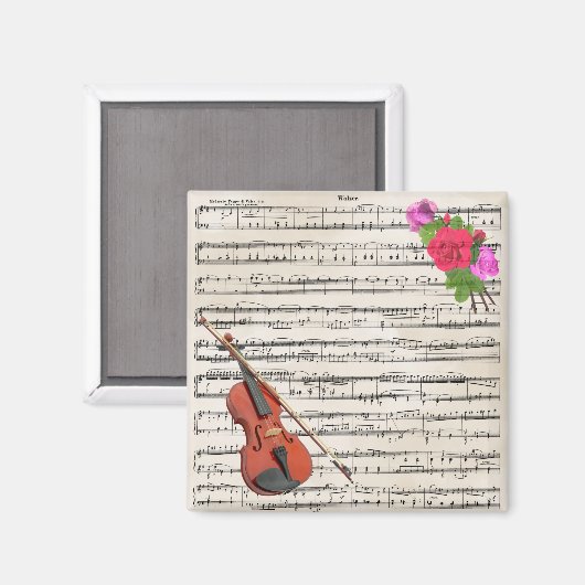 Violin en Rozen muziekontwerp Magneet (Voorkant / Achterkant)