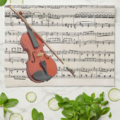 Violin en Rozen  muziekontwerp Theedoek (Gevouwen)