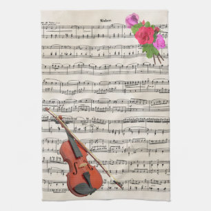 Violin en Rozen  muziekontwerp Theedoek