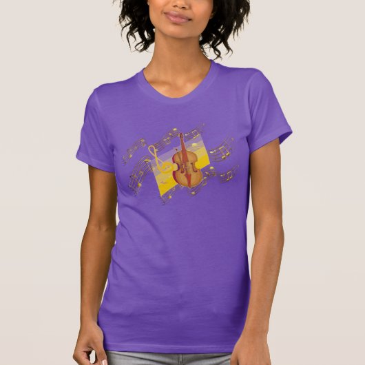 Violin Gold Muzieknoten Swirl Paars T-Shirt (Voorkant)