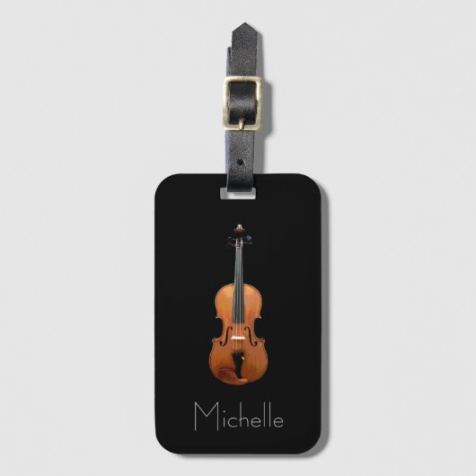 Violin Hoesje Monogram Black Minimalist Bagagelabel (Voorkant (verticaal))